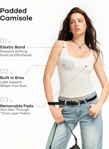 Built in Bra Tank Tops for Women, Adjustable Straps Padded Camisoles, Square Neck Seamless Fitted Summer Going Out Tops in Saudi Arabia