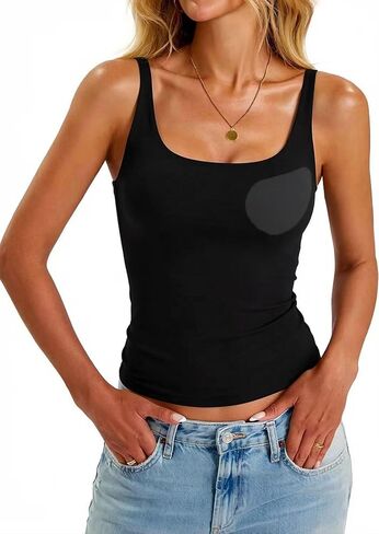 Built in Bra Tank Tops for Women, Adjustable Straps Padded Camisoles, Square Neck Seamless Fitted Summer Going Out Tops in Saudi Arabia
