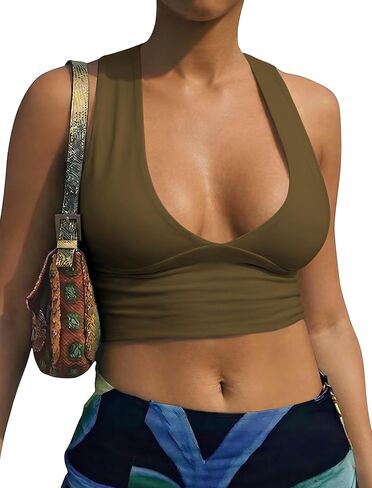 AEPEBO Sexy Crop Tops for Women Deep V Neck Back Cutout Sleeveless Plunge Racerback Tank Cropped Top in Kuwait