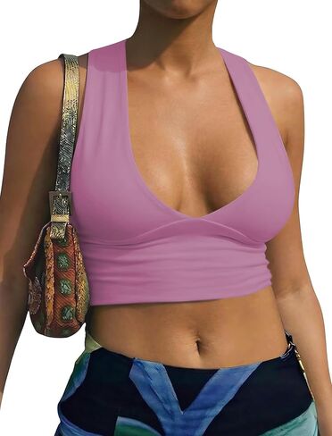 AEPEBO Sexy Crop Tops for Women Deep V Neck Back Cutout Sleeveless Plunge Racerback Tank Cropped Top in Kuwait