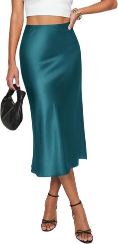 PRETTYGARDEN Womens Satin Skirt 2026 Summer Silk Business Casual High Waisted A Line Flowy Work Wedding Cocktail Midi Skirts in Kuwait