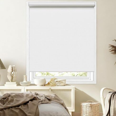 Cordless Roller Shades Blackout Blinds for Windows Room Darkening Rolled Up Shades with Spring System, UV Protection Window Shades Door Blinds for Home and Office (White, 34" W x 72" H) in Saudi Arabia