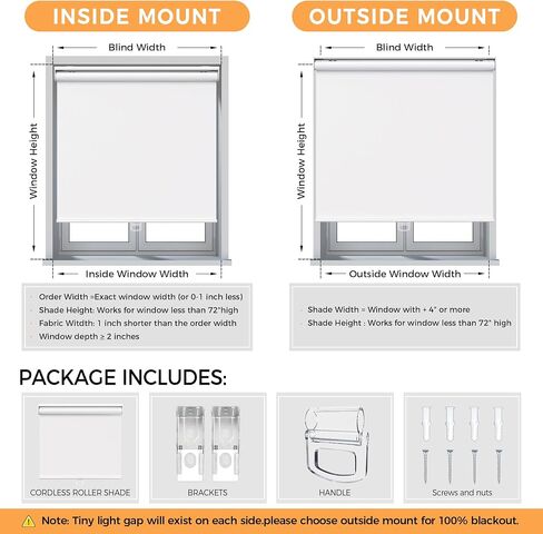 Cordless Roller Shades Blackout Blinds for Windows Room Darkening Rolled Up Shades with Spring System, UV Protection Window Shades Door Blinds for Home and Office (White, 34" W x 72" H) in Saudi Arabia
