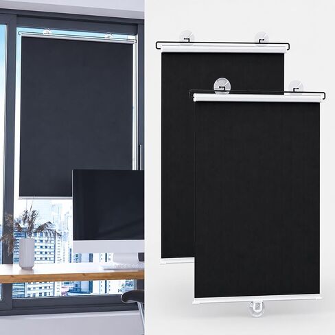No Drilling Retractable Roller Window Shades (2 Pack), Suction Cups Window Shade Removable Blackout Window Cover Easy to Install for Living Room Bedroom Car Window Office Bathroom (15.7"x49") in Saudi Arabia
