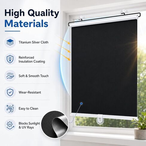 No Drilling Retractable Roller Window Shades (2 Pack), Suction Cups Window Shade Removable Blackout Window Cover Easy to Install for Living Room Bedroom Car Window Office Bathroom (15.7"x49") in Saudi Arabia