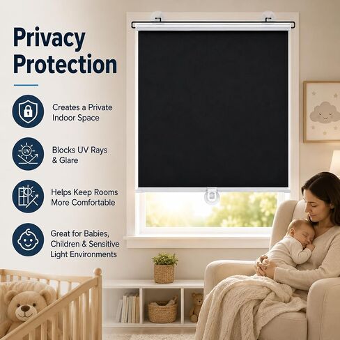 No Drilling Retractable Roller Window Shades (2 Pack), Suction Cups Window Shade Removable Blackout Window Cover Easy to Install for Living Room Bedroom Car Window Office Bathroom (15.7"x49") in Saudi Arabia