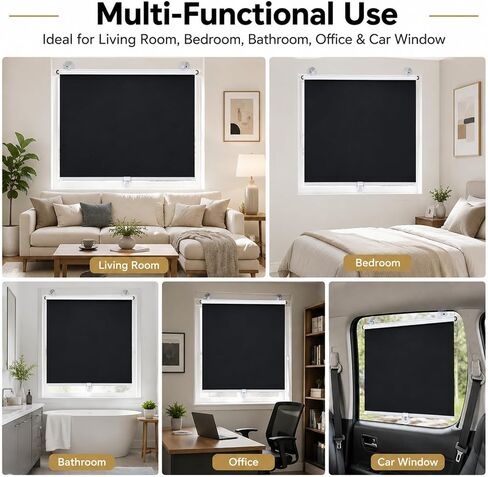 No Drilling Retractable Roller Window Shades (2 Pack), Suction Cups Window Shade Removable Blackout Window Cover Easy to Install for Living Room Bedroom Car Window Office Bathroom (15.7"x49") in Saudi Arabia
