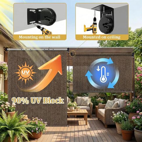 KANAGAWA Outdoor Roller Shade 12'X8' Mocha Exterior Cordless Patio Roll Up Shades for Outside Pergola Porch, Outdoor Blinds for Patio in Kuwait