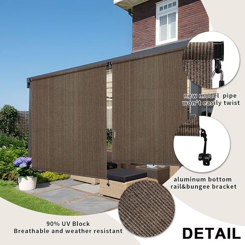 KANAGAWA Outdoor Roller Shade 12'X8' Mocha Exterior Cordless Patio Roll Up Shades for Outside Pergola Porch, Outdoor Blinds for Patio in Kuwait