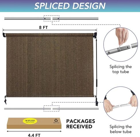 KANAGAWA Outdoor Roller Shade 12'X8' Mocha Exterior Cordless Patio Roll Up Shades for Outside Pergola Porch, Outdoor Blinds for Patio in Kuwait