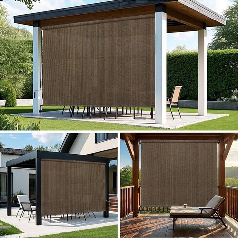 KANAGAWA Outdoor Roller Shade 12'X8' Mocha Exterior Cordless Patio Roll Up Shades for Outside Pergola Porch, Outdoor Blinds for Patio in Kuwait