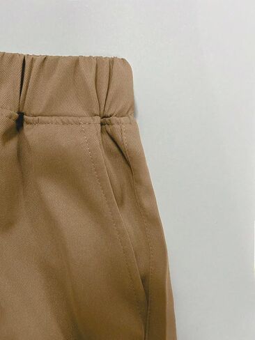 Boys Khaki Cargo Pants, Elastic Waist Wide Leg Casual Pants with Multi-Pockets for Kids in Kuwait