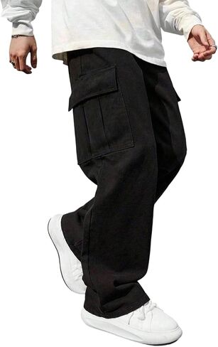 Boys Khaki Cargo Pants, Elastic Waist Wide Leg Casual Pants with Multi-Pockets for Kids in Kuwait