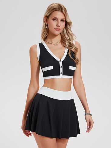 Airfree Two Piece Tennis Skirt Sets for Women Tank Tops Golf Outfits Athletic Golf Skirt Sets Women 2 Piece Outfits in Saudi Arabia