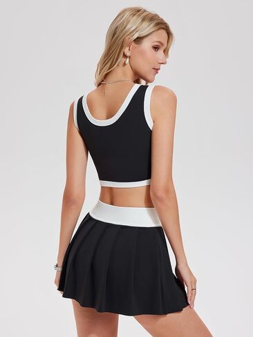 Airfree Two Piece Tennis Skirt Sets for Women Tank Tops Golf Outfits Athletic Golf Skirt Sets Women 2 Piece Outfits in Saudi Arabia