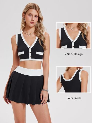 Airfree Two Piece Tennis Skirt Sets for Women Tank Tops Golf Outfits Athletic Golf Skirt Sets Women 2 Piece Outfits in Saudi Arabia