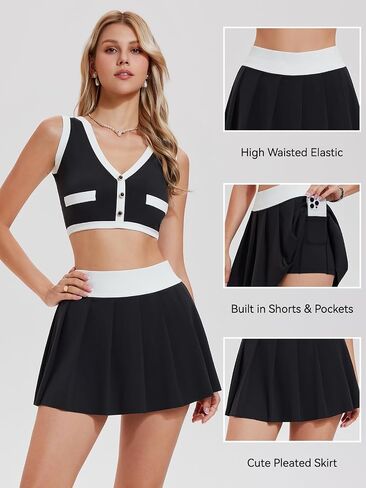 Airfree Two Piece Tennis Skirt Sets for Women Tank Tops Golf Outfits Athletic Golf Skirt Sets Women 2 Piece Outfits in Saudi Arabia