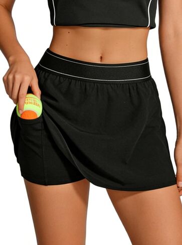Avanova Women Contrast Trim Elastic Waist Athletic Skorts Tennis Golf Pickleball Skirts with Shorts Underneath Pockets in Kuwait