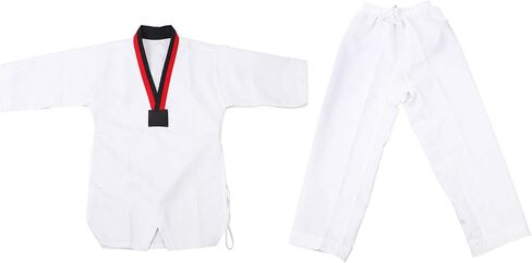 Taekwondo Uniform Polyester Cotton Martial Arts Training Clothing with Belt Striped Size Breathable Practice Wear for Beginners Enthusiasts Athletes (S) in Kuwait
