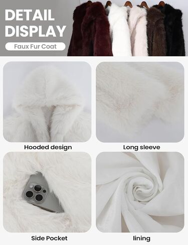 Yimoon Women's Faux Fur Coat with Hood Warm Cropped Fluffy Fur Jacket Long Sleeve Open Front Winter Jackets in Kuwait