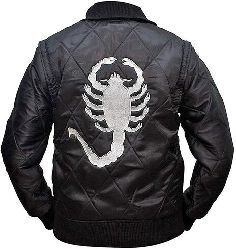 SpazeUp Mens White Quilted Satin Bomber Jacket - Reversible Scorpion Logo Letterman Varsity Jacket for Men in Kuwait