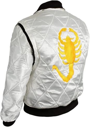 SpazeUp Mens White Quilted Satin Bomber Jacket - Reversible Scorpion Logo Letterman Varsity Jacket for Men in Kuwait