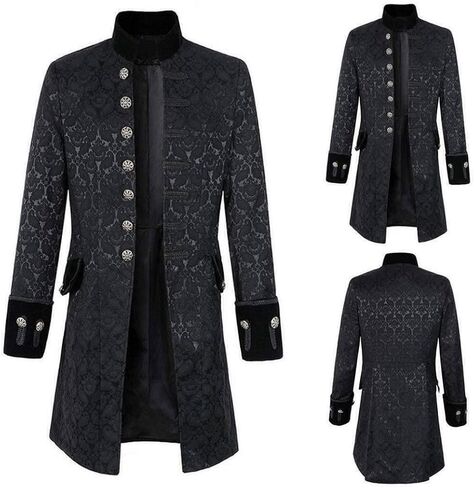 Darkrock Prime Quality Handmade Renaissance Men's Black Brocade Velvet Goth Steampunk Victorian Frock Coat in Kuwait