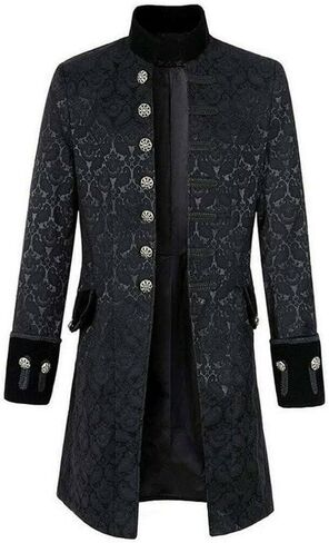 Darkrock Prime Quality Handmade Renaissance Men's Black Brocade Velvet Goth Steampunk Victorian Frock Coat in Kuwait