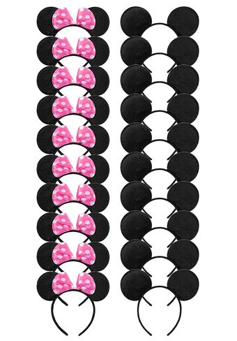 CHuangQi 20 pcs Mouse Ears Headband Solid Black Ears & Pink Bow with Polka Dots, Hair Accessories for Boys & Girls Birthday Party in Kuwait