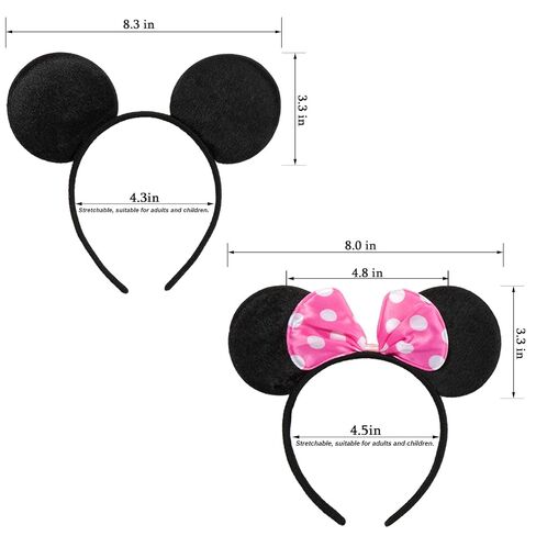CHuangQi 20 pcs Mouse Ears Headband Solid Black Ears & Pink Bow with Polka Dots, Hair Accessories for Boys & Girls Birthday Party in Kuwait