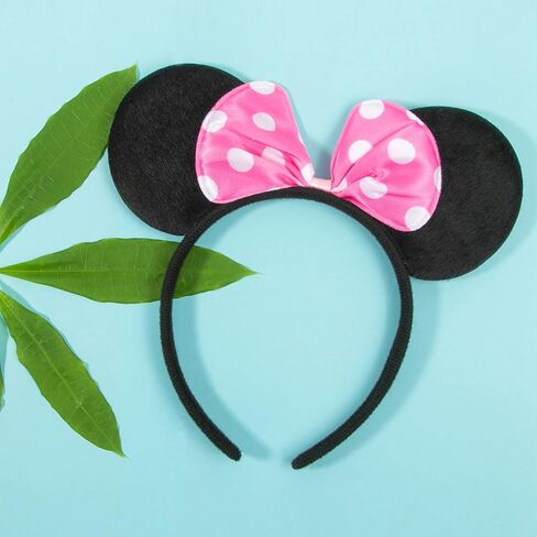 CHuangQi 20 pcs Mouse Ears Headband Solid Black Ears & Pink Bow with Polka Dots, Hair Accessories for Boys & Girls Birthday Party in Kuwait