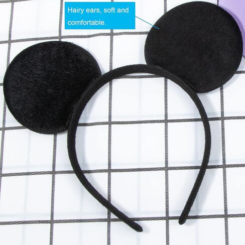 CHuangQi 20 pcs Mouse Ears Headband Solid Black Ears & Pink Bow with Polka Dots, Hair Accessories for Boys & Girls Birthday Party in Kuwait
