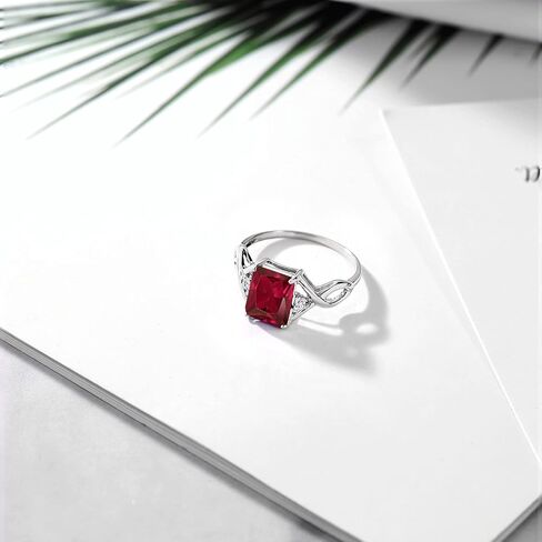 Gem Stone King 925 Sterling Silver 3-Stone Ring for Women | Gemstone Birthstone and Lab Grown Diamond | Emerald Cut 9X7MM | Wedding Anniversary Engagement Promise Ring in Kuwait