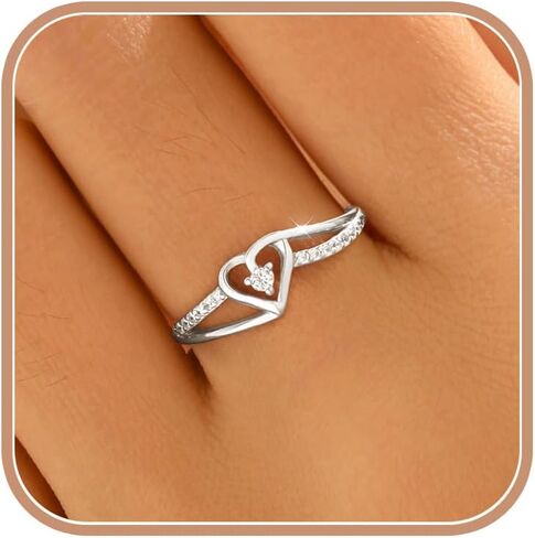 Infinity Heart Ring for Women, 925 Sterling Silver Dainty Cubic Zirconia Eternal Love Heart Promise Ring to Mother Daughter 14K Gold Plated Crystal Engagement Rings Wedding Birthday Jewelry Gift in Saudi Arabia