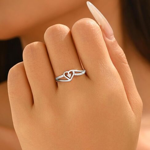 Infinity Heart Ring for Women, 925 Sterling Silver Dainty Cubic Zirconia Eternal Love Heart Promise Ring to Mother Daughter 14K Gold Plated Crystal Engagement Rings Wedding Birthday Jewelry Gift in Saudi Arabia