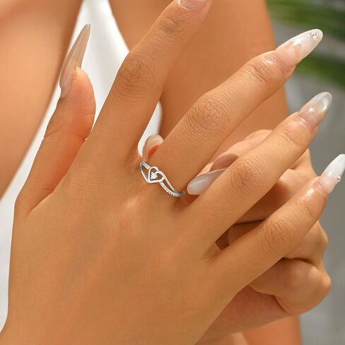 Infinity Heart Ring for Women, 925 Sterling Silver Dainty Cubic Zirconia Eternal Love Heart Promise Ring to Mother Daughter 14K Gold Plated Crystal Engagement Rings Wedding Birthday Jewelry Gift in Saudi Arabia