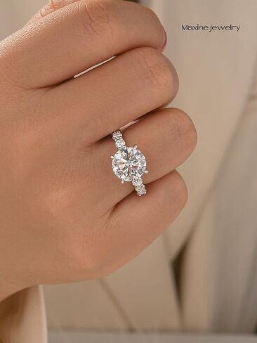Maxinejewelry 4.0 قيراط خاتم خطوبة مويسانيتي مستدير للنساء، 925 الفضة الاسترليني D اللون VVS1 خاتم الوعد مع 1.0 قيراط مويسانيتي أحجار جانبية in Kuwait