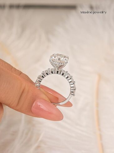 Maxinejewelry 4.0 قيراط خاتم خطوبة مويسانيتي مستدير للنساء، 925 الفضة الاسترليني D اللون VVS1 خاتم الوعد مع 1.0 قيراط مويسانيتي أحجار جانبية in Kuwait