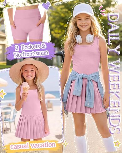 Halfchet Girls Athletic Dress Built in Bra & Shorts Tennis Dress Pleated with Pockets Sleeveless Golf Outfits 7-16 Years in Saudi Arabia