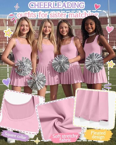 Halfchet Girls Athletic Dress Built in Bra & Shorts Tennis Dress Pleated with Pockets Sleeveless Golf Outfits 7-16 Years in Saudi Arabia