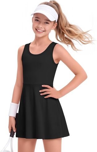 Girls Tennis Sleeveless Dress Racerback Quick Dry Golf Tank Dresses Kids Athletic Workout Outfit with Shorts Pockets in Kuwait