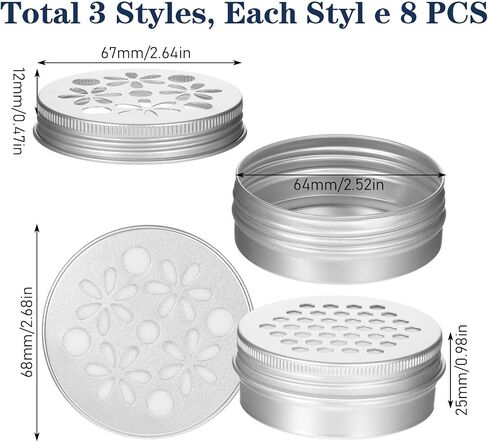 24 Pack 2 Ounce Aluminium Tins, 3 Style Empty Storage Containers with Hollow Lids, 60ml Screw Top Round Jars for Aromatherapy, Candles, Baking Soda, Travel & Craft in Kuwait