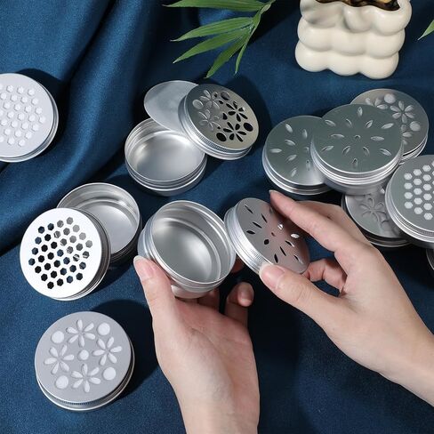 24 Pack 2 Ounce Aluminium Tins, 3 Style Empty Storage Containers with Hollow Lids, 60ml Screw Top Round Jars for Aromatherapy, Candles, Baking Soda, Travel & Craft in Kuwait