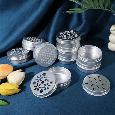 24 Pack 2 Ounce Aluminium Tins, 3 Style Empty Storage Containers with Hollow Lids, 60ml Screw Top Round Jars for Aromatherapy, Candles, Baking Soda, Travel & Craft in Kuwait