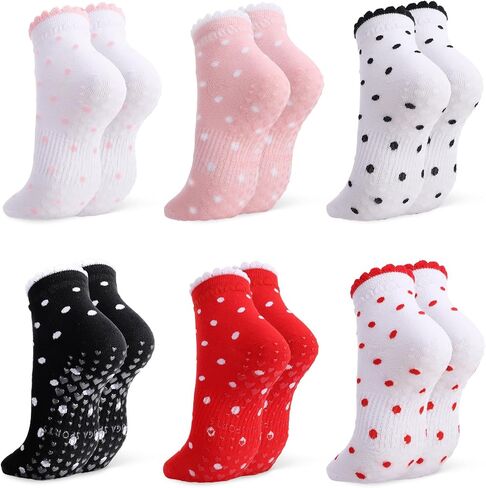 Cute Polka Dot Pilates Socks for Women, Non-Slip Grip Ruffle Yoga Socks for Barre Daily Wear Dance Workout in Saudi Arabia