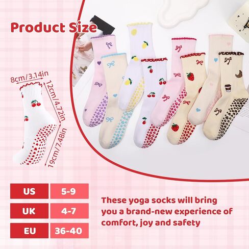 8 Pairs Cute Pilates Socks for Women Yoga Socks Ruffle Grippy Sock for Barre Ballet Workout Hospital in Kuwait