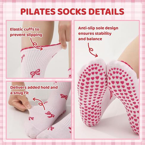 8 Pairs Cute Pilates Socks for Women Yoga Socks Ruffle Grippy Sock for Barre Ballet Workout Hospital in Kuwait