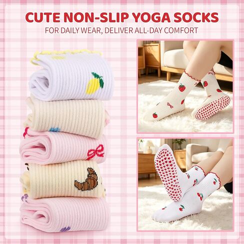 8 Pairs Cute Pilates Socks for Women Yoga Socks Ruffle Grippy Sock for Barre Ballet Workout Hospital in Kuwait