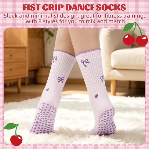 8 Pairs Cute Pilates Socks for Women Yoga Socks Ruffle Grippy Sock for Barre Ballet Workout Hospital in Kuwait