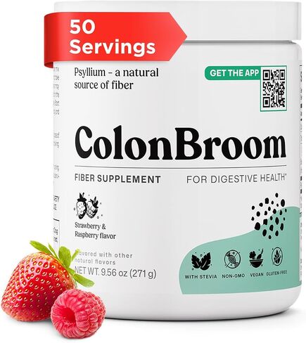 ColonBroom Psyllium Husk Powder (Strawberry & Raspberry, 50 Servings) - Colon Cleanse for Bloating Relief & Gut Health - Colon Broom Fiber Powder Drink - Vegan, Gluten Free Fiber Powder Supplement in Saudi Arabia